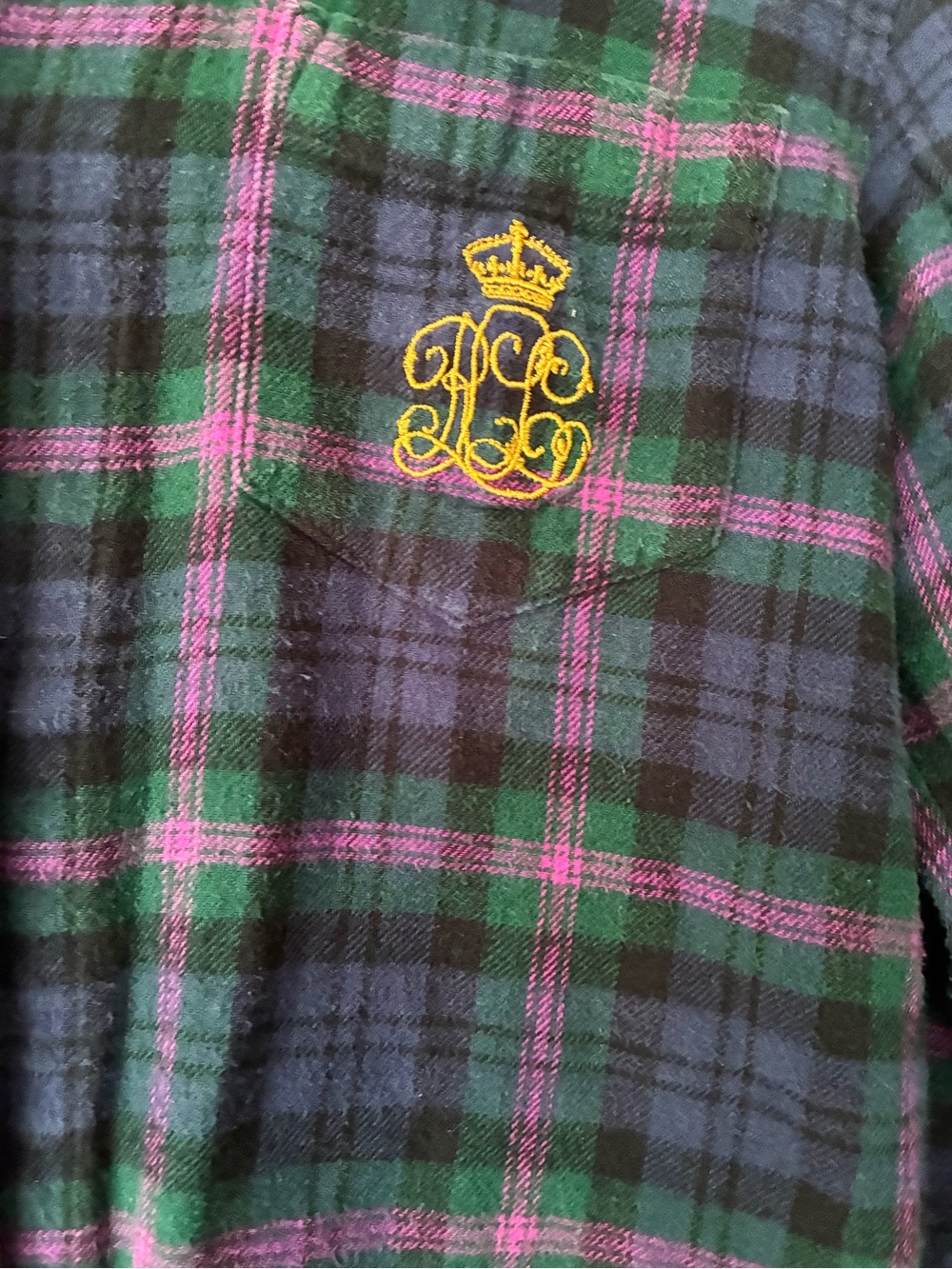 Ralph Lauren Womans Plaid Cotton Flannel Long Sleeve PJs size S Gold Monogram RL - Picture 9 of 13